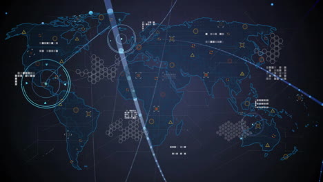digital world map with data points and network connections animation