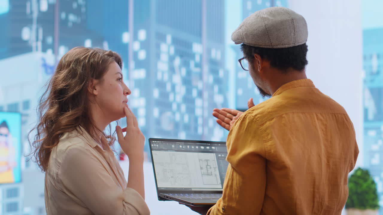 Real estate agent and clients negotiating deals on an office hunt