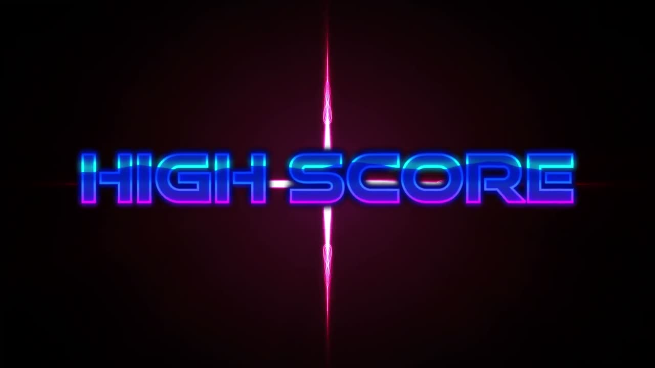 Animation of high score text over glowing light on black background
