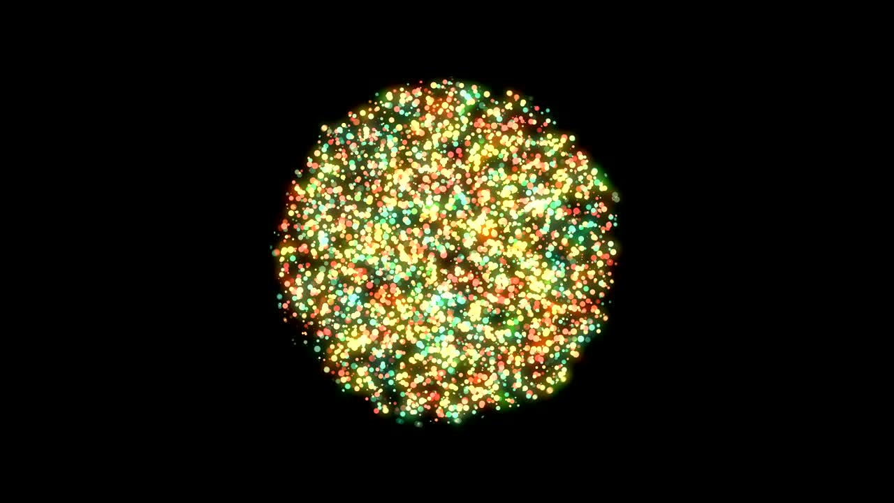 Sfera di particelle colorate. Sfondo digitale astratto
