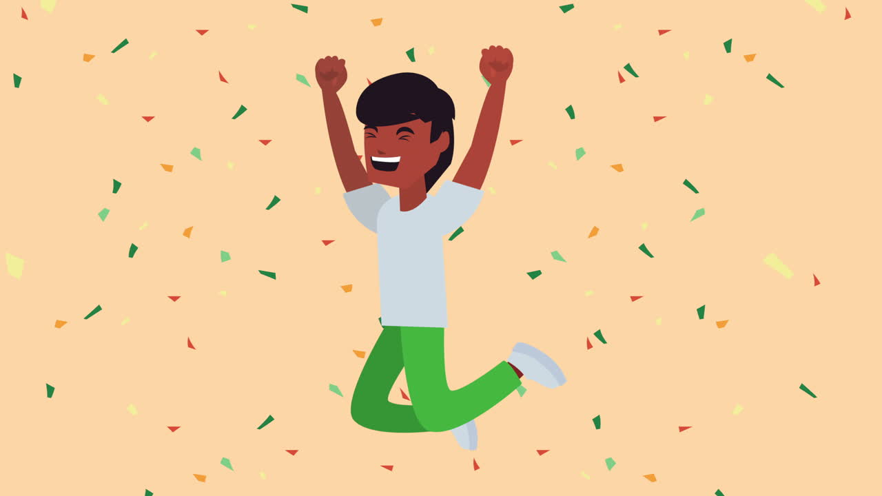 un niño indio feliz celebrando el personaje saltando