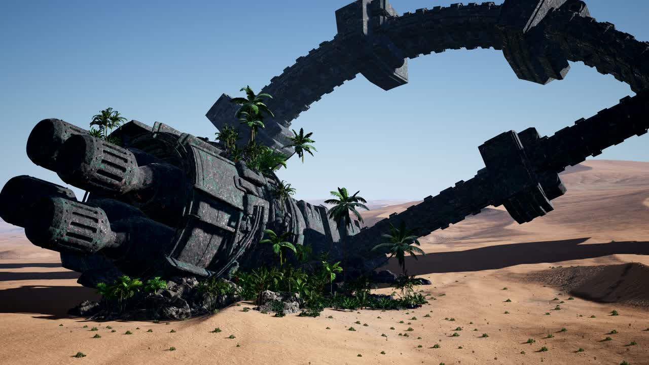 사막에 있는 오래된  ⁇ 은 외계인 우주선.