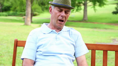 retired man dozing on a park bench