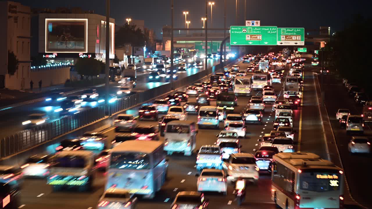 Night Traffic Jam on a Busy Highway