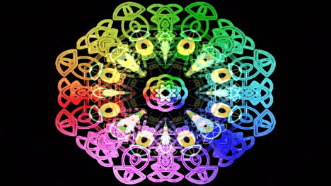 kaleidoscope pattern motion background with colorful neon lights.