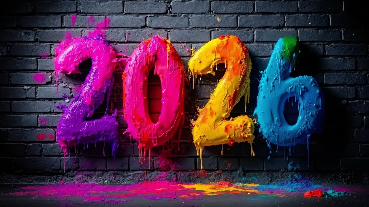Neon Multicolor Graffiti 2026 Numbers with Dripping Effect