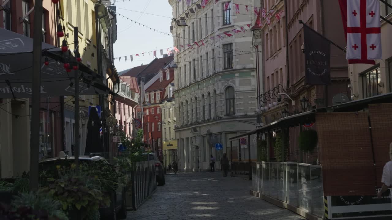 Stunning early morning scenery in Riga, Latvia with cobbled streets