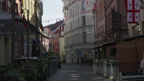 stunning early morning scenery in riga, latvia with cobbled streets
