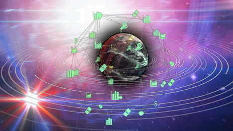 animación de la red de conexiones con iconos en todo el mundo