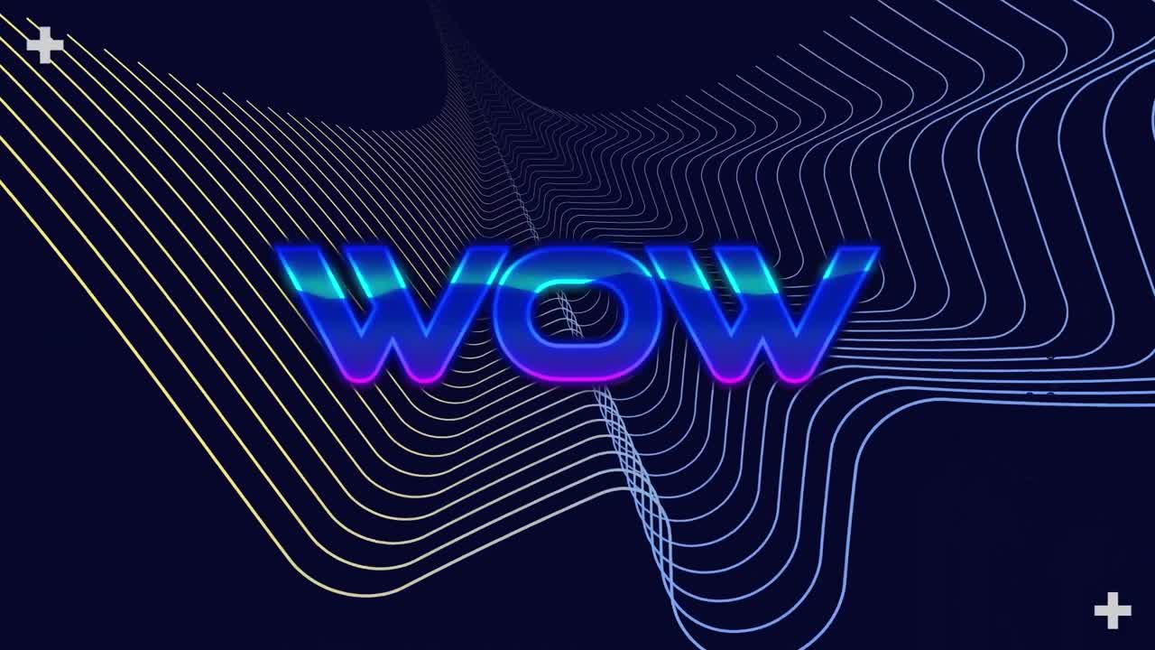 움직이는 선 위에 와우 텍스트의 애니메이션