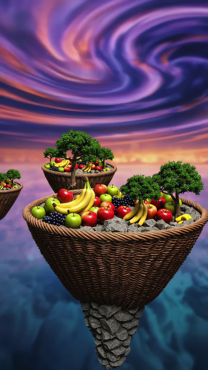 Floating Fruit Baskets in a Fantasy Sky