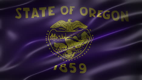 the flag of the state of oregon, font view, full frame, sleek, glossy, fluttering, elegant silky texture, waving in the wind, realistic 4k cg animation, movie-like look, seamless loop-able