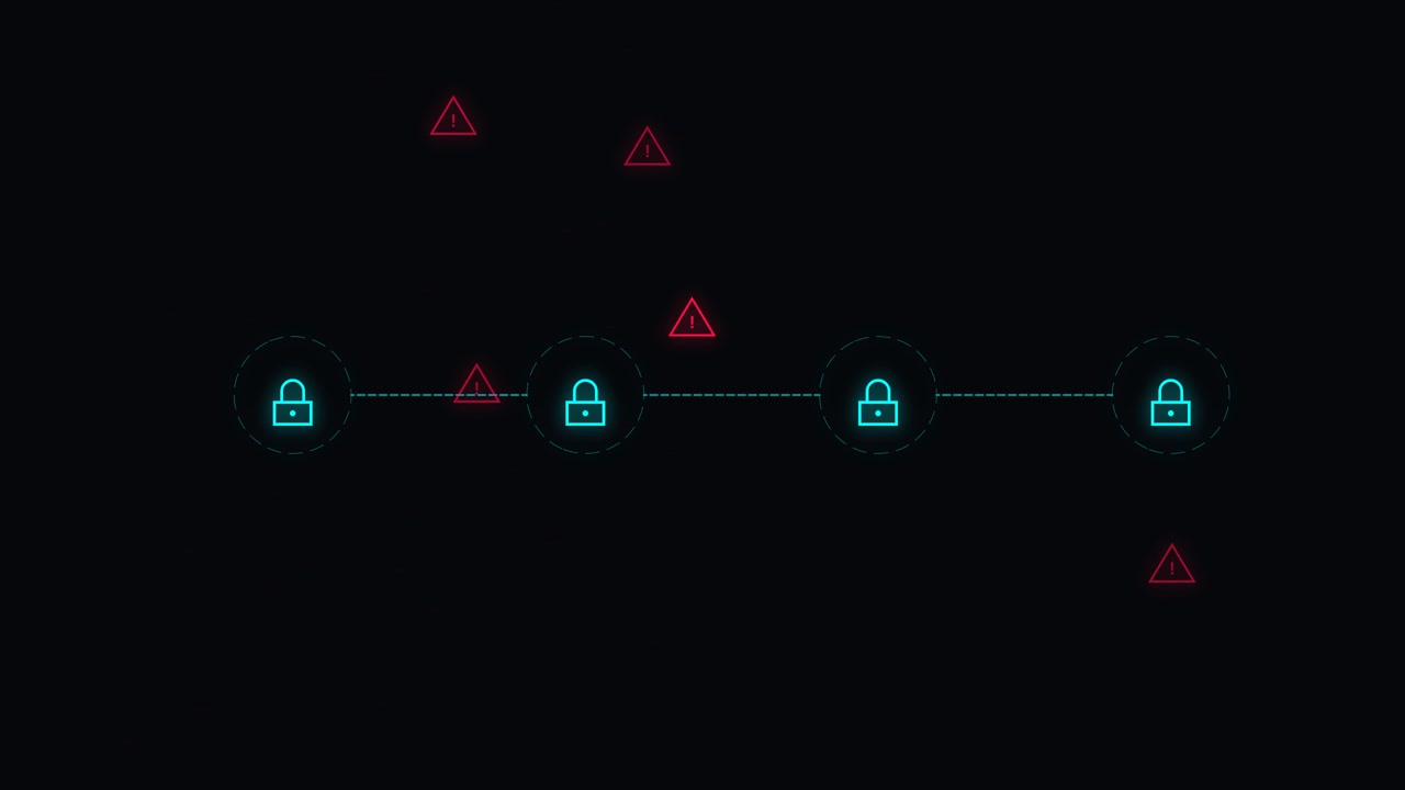 Digital Network Security Concept with Connected Lock Icons and Warning Symbols