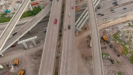 Antena-De-Automóviles-En-610-Y-59-South-Freeway-En-Houston,-Texas