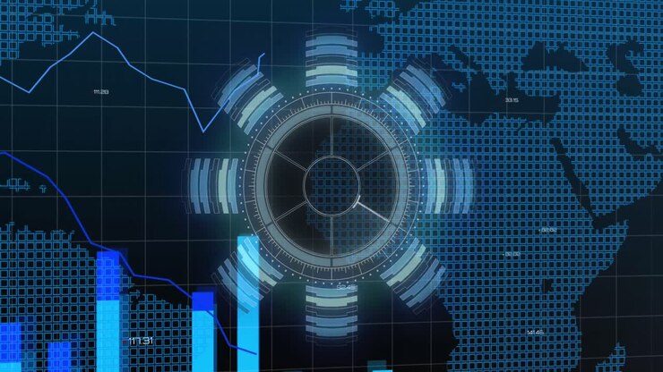 Animation of science data processing over dark background
