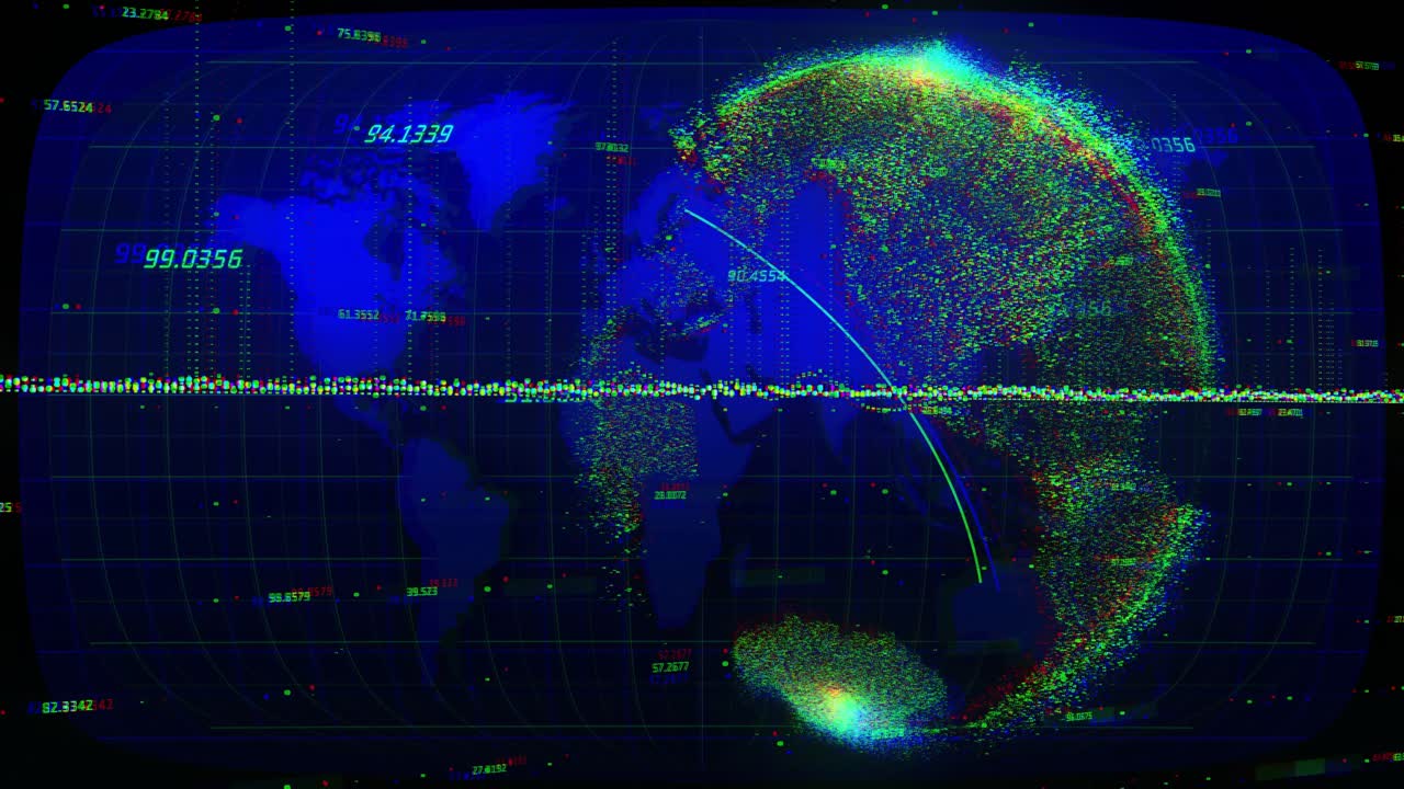 Display powering up panel drawing arcs to orb waveform fluctuating tags updating visualizing links
