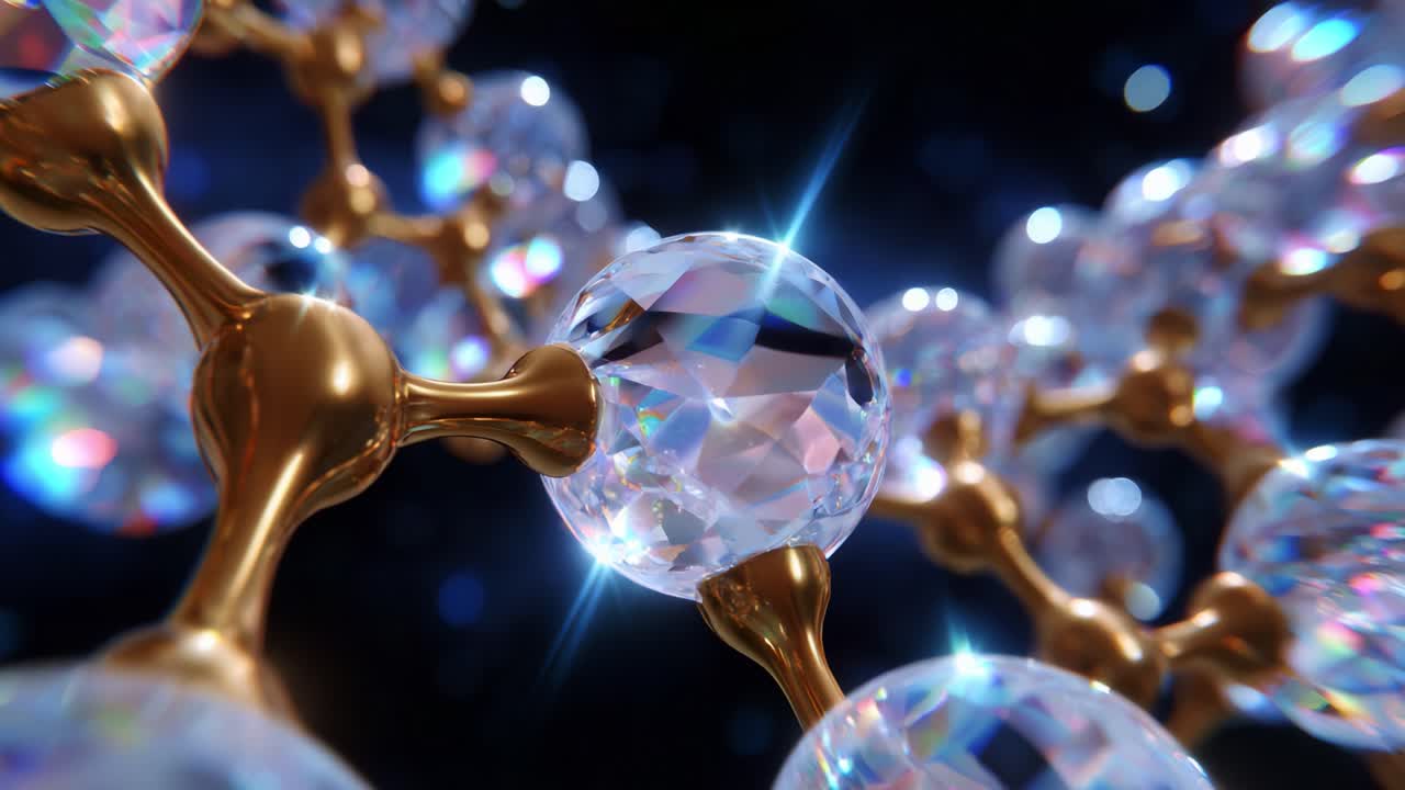 An Intricate Close-Up of a Stunning Molecular Structure Highlighting the Luminous and Faceted Nature of Crystal-Like Spheres Combined with Metallic Connections Captivating Science and Beauty