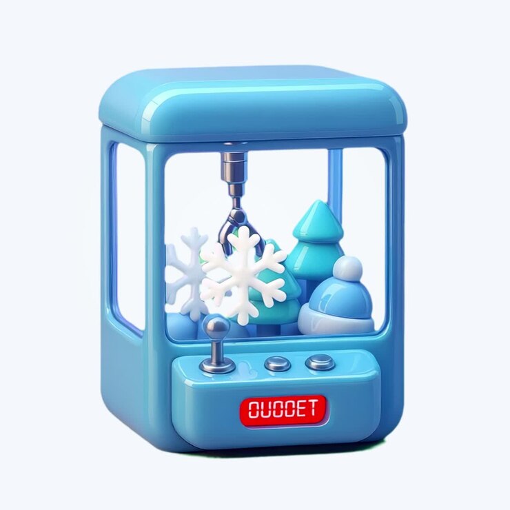 Cute winter-themed claw machine animation isolated asset, transparent 4K video, alpha channel