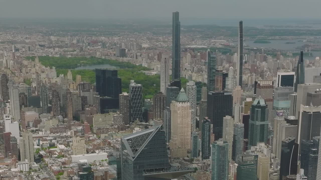 Aerial View of New York City with Skyscrapers and Central Park