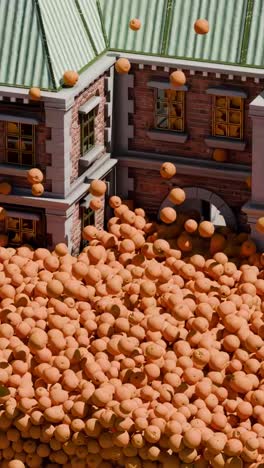 oranges overflowing from a building