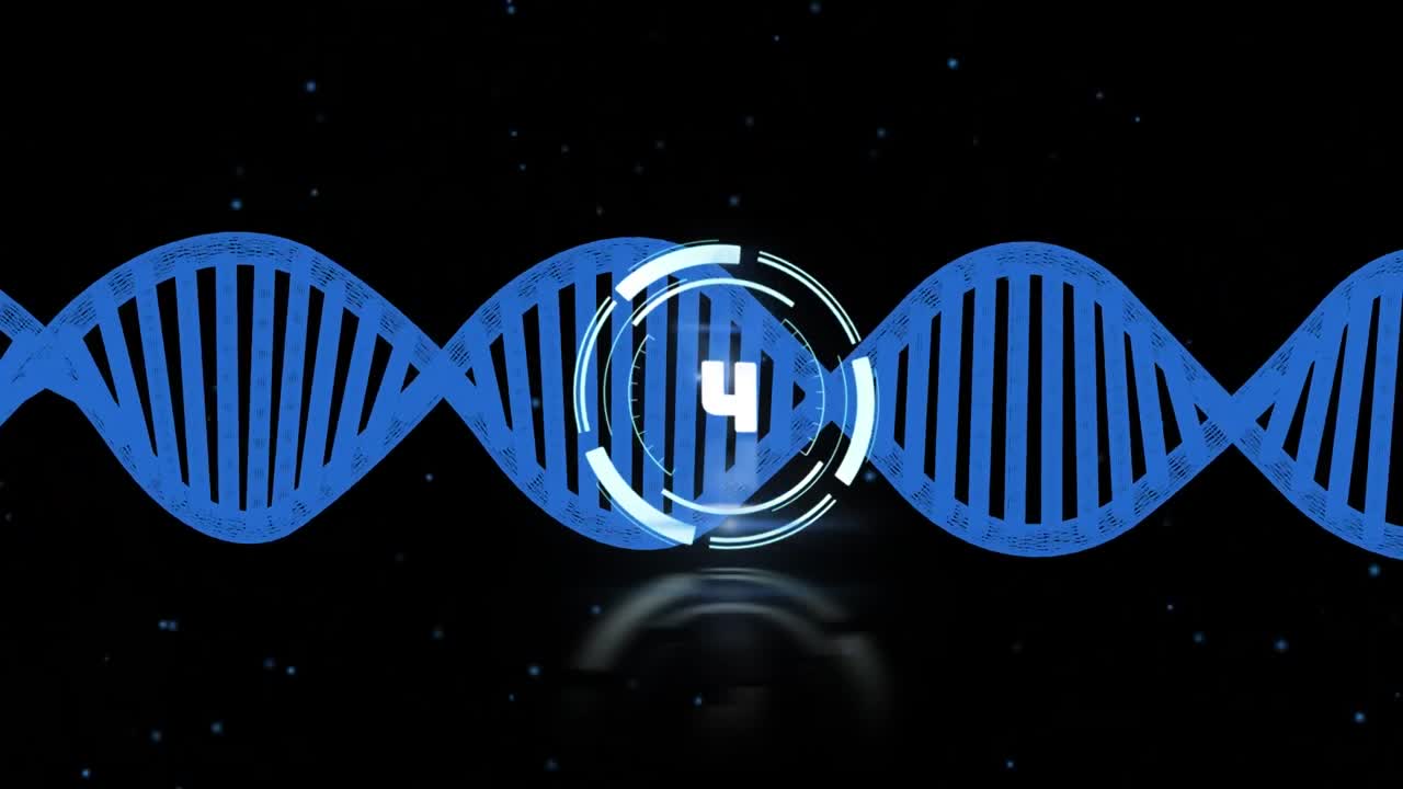 animación de la cuenta atrás sobre la cadena de adn en fondo negro