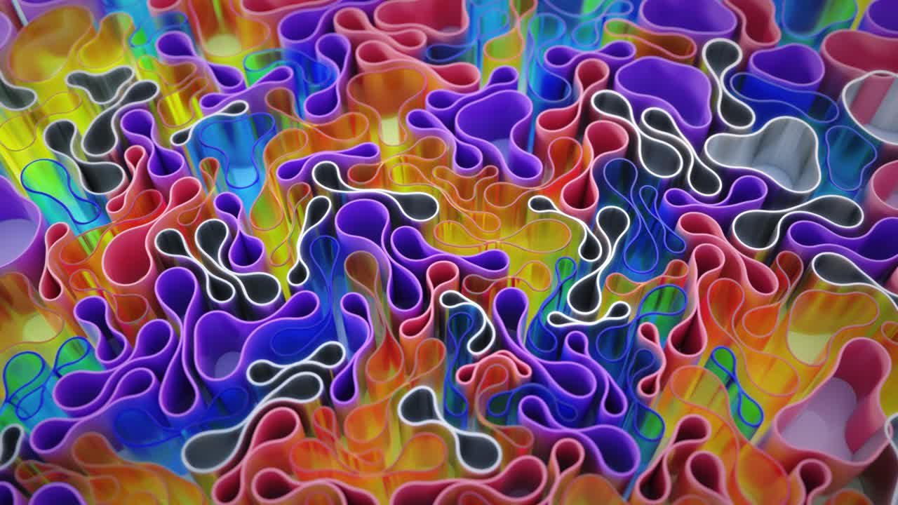 composición de animación 3d multicolor. tubos cilíndricos suaves se dibujan hacia el centro, deformados al moverse