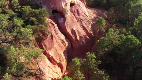 canyon roussillon ochre pigments clay aerial shot sunny day france vaucluse