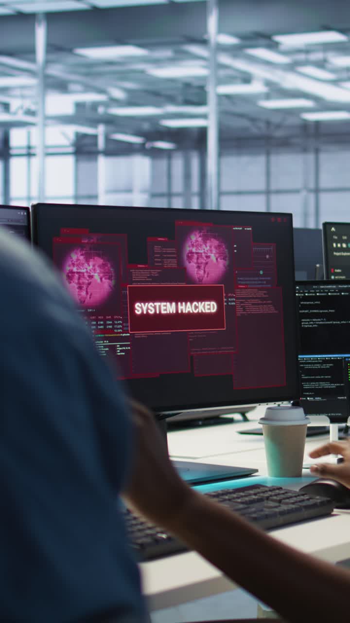 Vertical video Woman requesting help from cybersecurity team after seeing security incidents