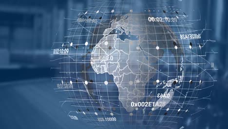 Animation of data processing and globe over structure