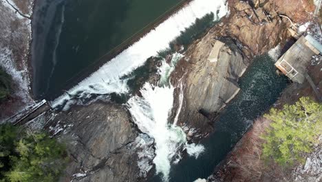 ottauquechee river waterfall in vermont, aerial topdown view of the gorge