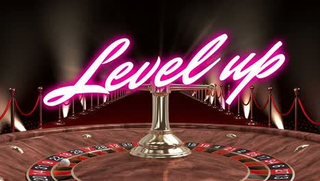 Animation-of-level-up-text-over-red-carpet-and-roulette