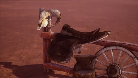 horse saddle on the fence in monument valley