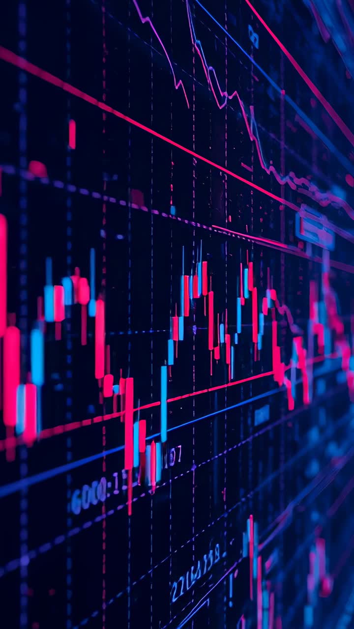 Vertical video: Receiving data, chart streaming candlesticks on trading app showing decline