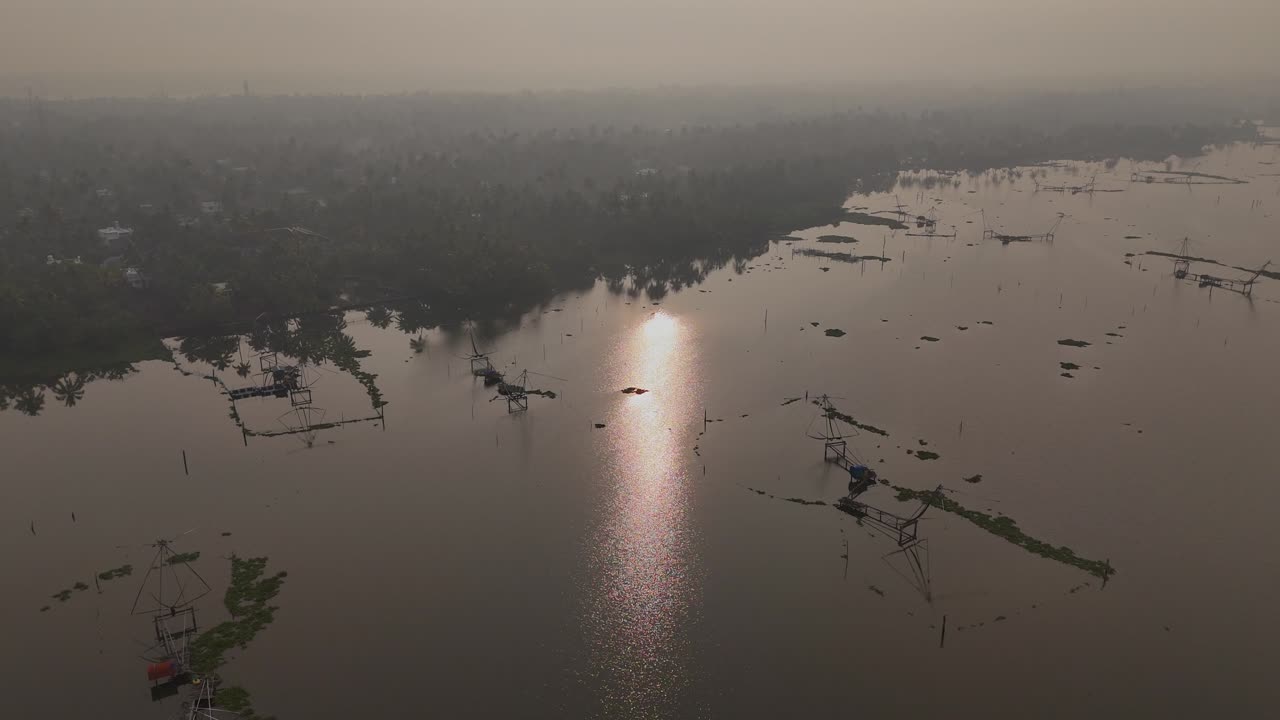 Kerala travel and tourism background, Beautiful sunrise scene of Kerala, Lake in Kumbalangi, Chellanam, Ernakulam, God's own country, Kerala tourist places