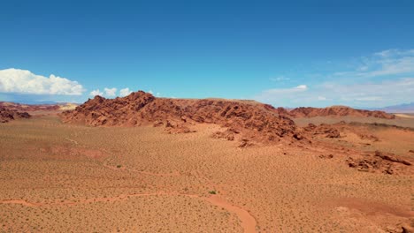 Aerial-Panorama-of-Fire-Valley-Landscape,-Red-Sandstone-Mountains-of-Nevada