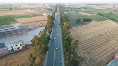 Drone-view-of-an-agricultural-land,-road-structure-in-Pakistan