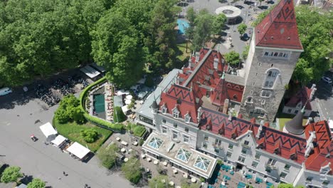 dynamic aerial of the chateau d'ouchy hotel in lausanne, switzerland