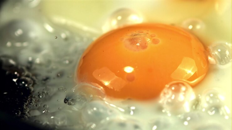 Close-up of a Fresh Egg Frying in a Hot Pan