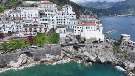amalfi coast at amalfi in salerno italy. beach landscape. tourism landmark. amalfi coast at salerno italy. gulf of salerno skyline. coastal cityscape. mediterranean sea. amalfi coast landscape.