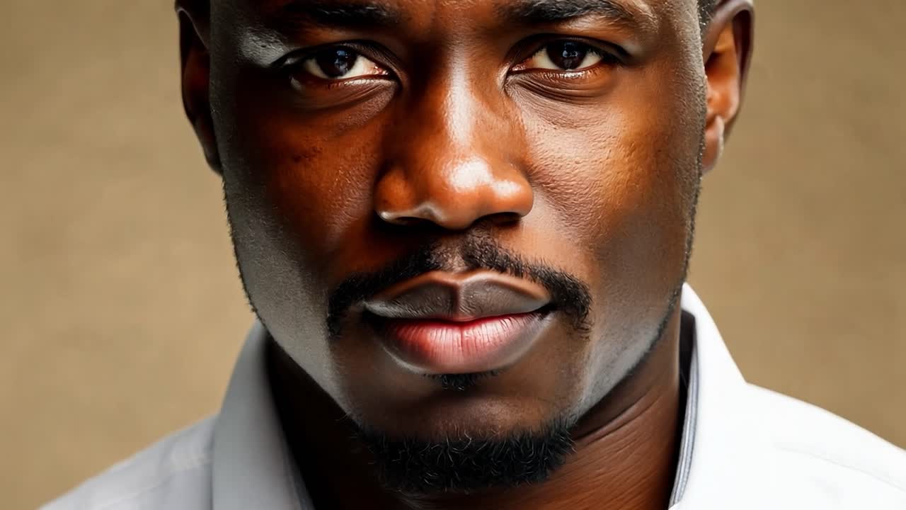 retrato de un hombre negro serio con una camisa blanca