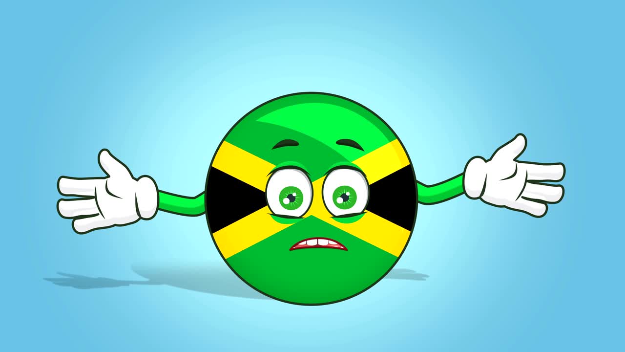 icono de dibujos animados bandera de jamaica cara animación no sé encoger de hombros confusión con alfa mate