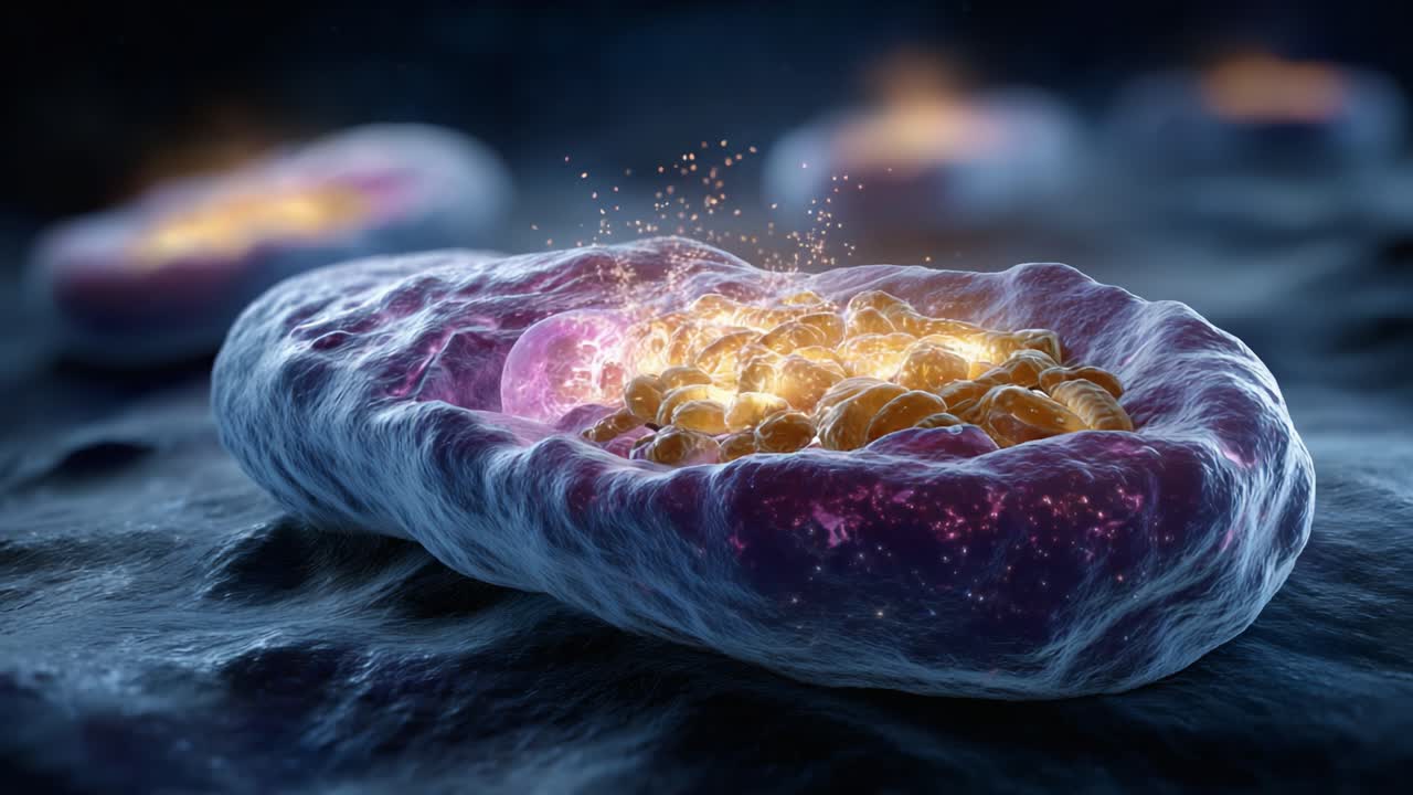 Exploring Cellular Structures: A Close-Up View of a Biologically Active Cell Illustrating Internal Components and Energy Dynamics in a Microscopic Realm