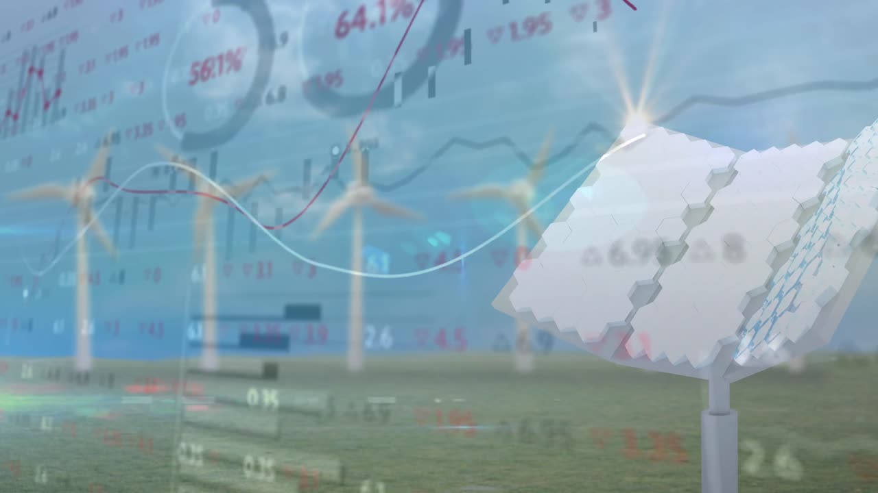 태양 전지 패널을 통해 금융 데이터 처리의 애니메이션