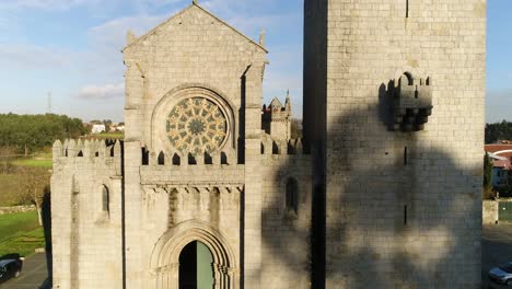 aerial drone over a medieval facade church