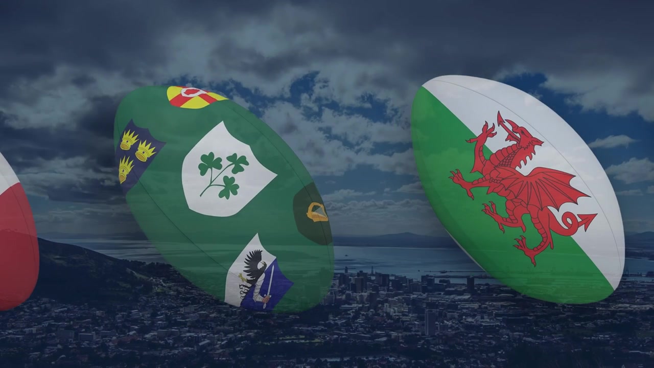 Rugbypallon sommitelma koristeltuna USA:n lipulla valkoisella pohjalla.