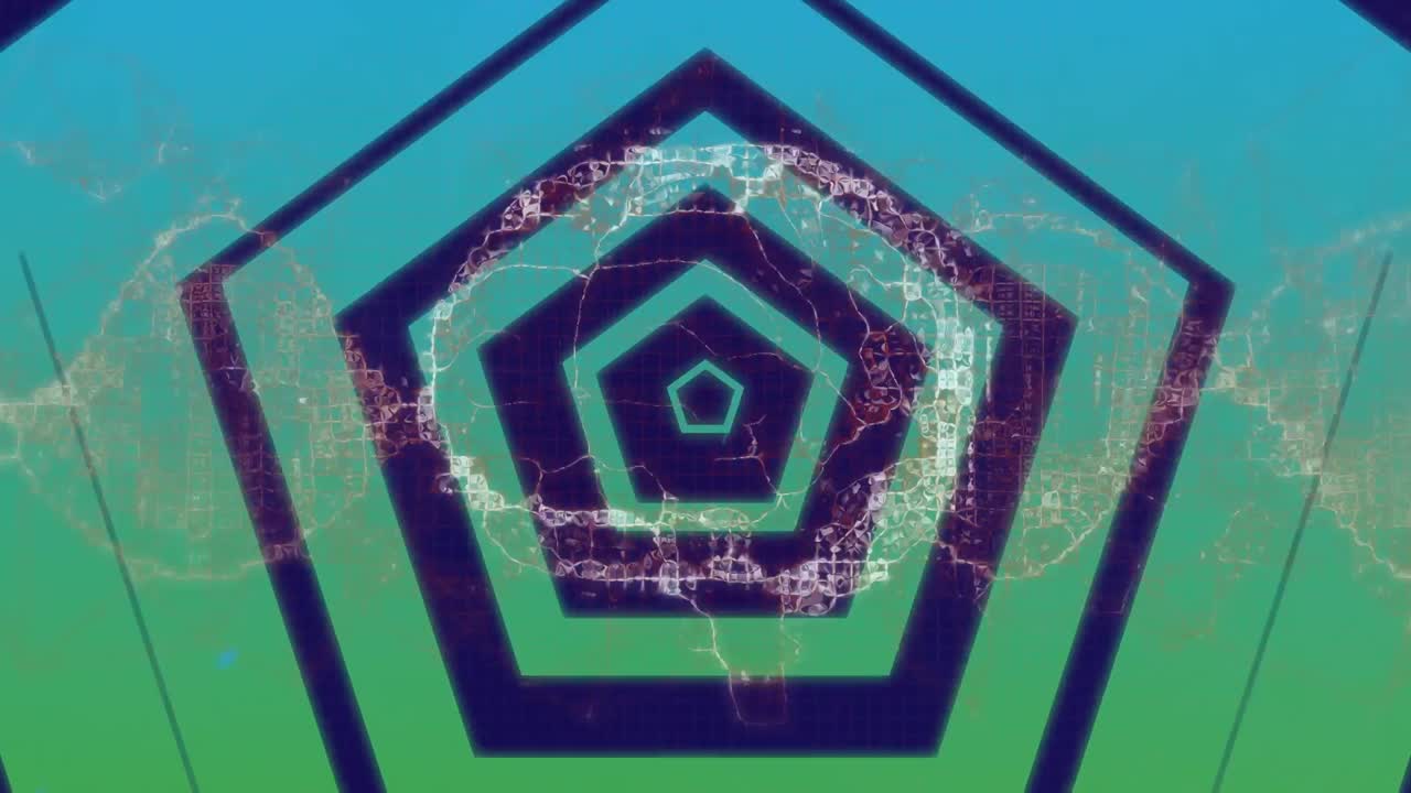 어두운 파란색 배경에 인간의 뇌와 기하학적 모양의 애니메이션