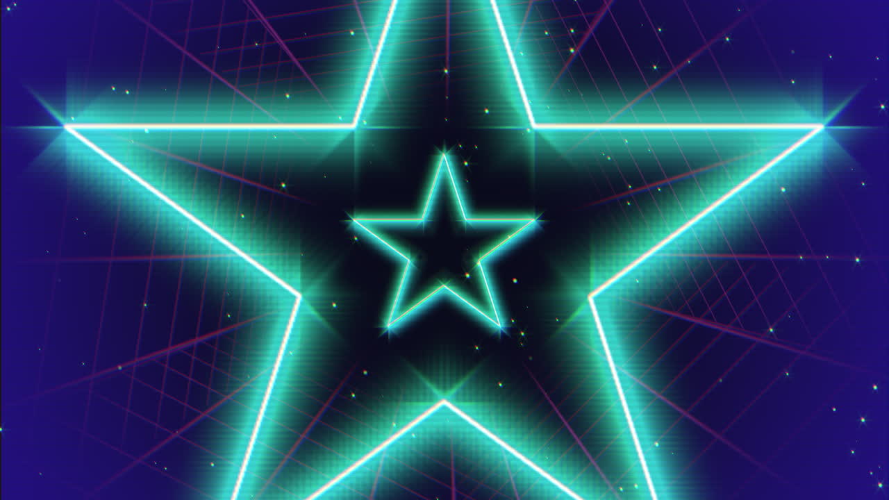Stelle neon con linee laser e campi stellati in galassia oscura