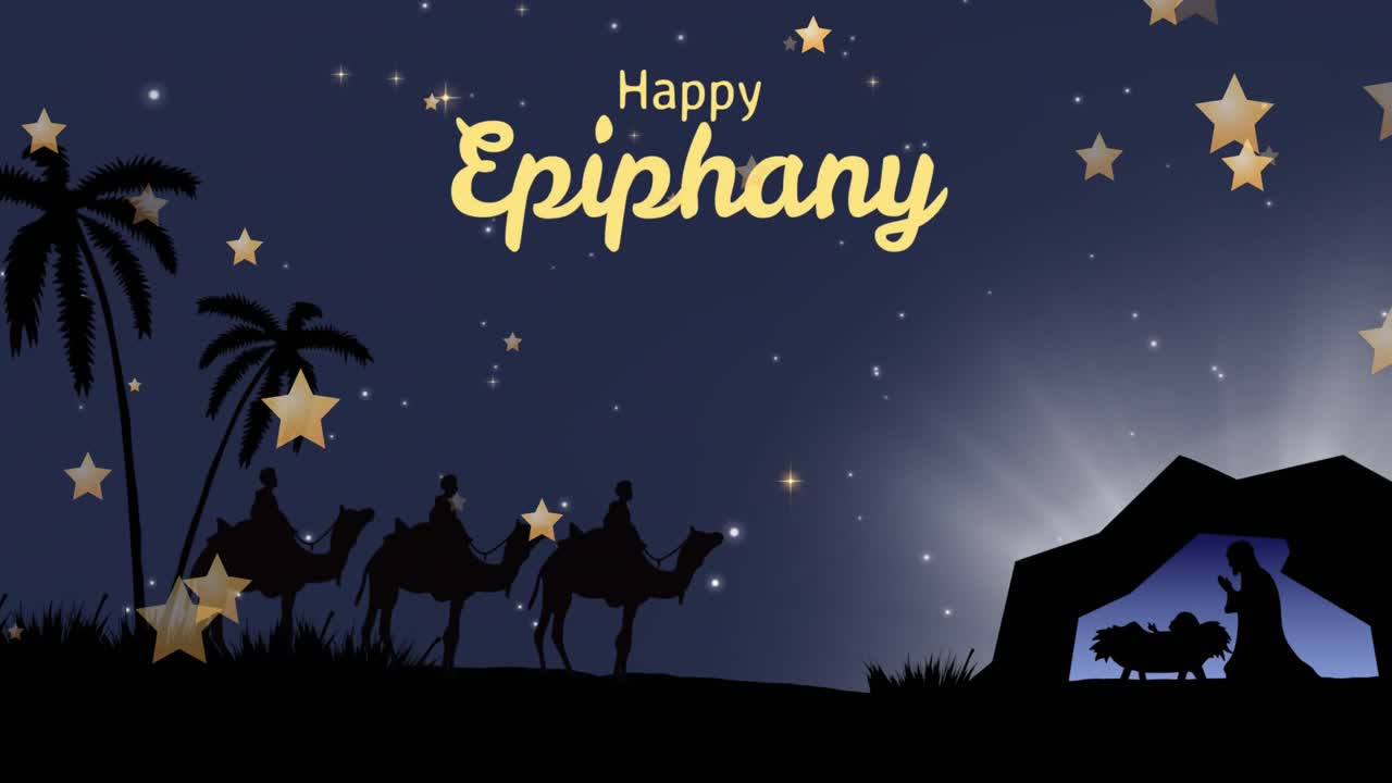 예수 탄생 장면 위 에 있는 행복 한 계시 문자 의 애니메이션