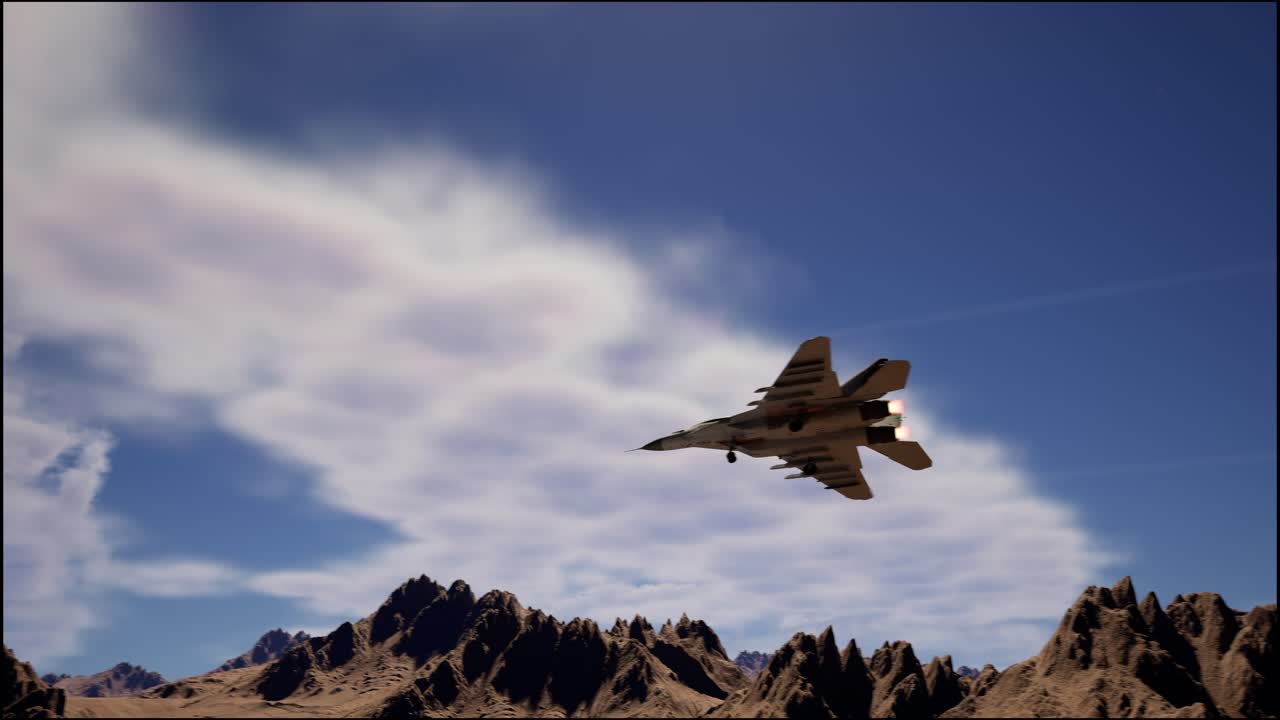 avión militar volando sobre las montañas en el fondo del cielo azul. concepto de guerra