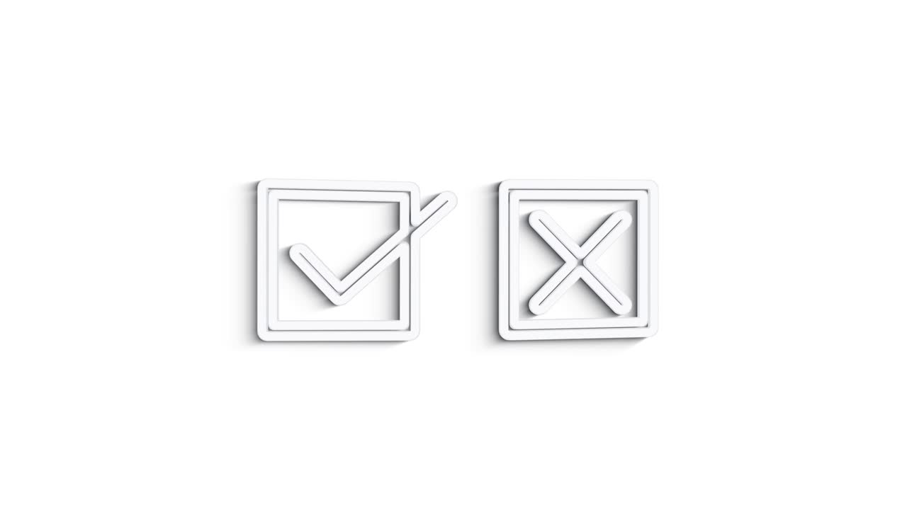 Grey check markline icon on white background. Front view. 4K Video motion graphic animation